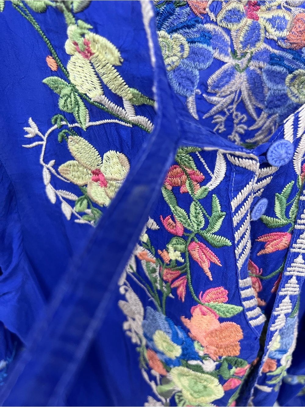 Johnny Was vibrant Blue Embroidered intricate bird floral V-Neck Tunic XL - Picture 14 of 14